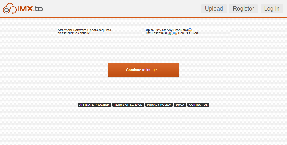 Full-page ad with continue to image button